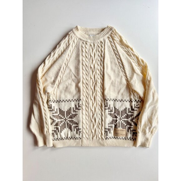 DALE OF NORWAY Karmoy Ivory 100% Wool Cable Knit Snowflake Sweater, Size S - Picture 5 of 15